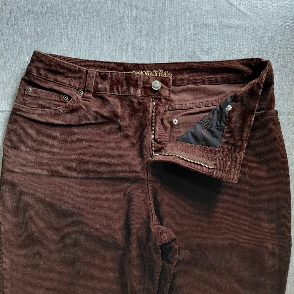 St. John's Bay Secretly Slender Bootcut Corduroy Pants Women's 10 Brown Mid Rise - Picture 4 of 13